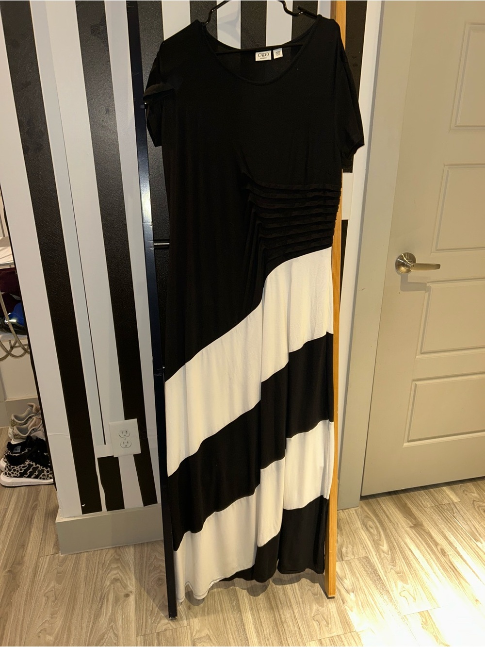 Cato Black and White Diagonal Stripe Maxi Dress